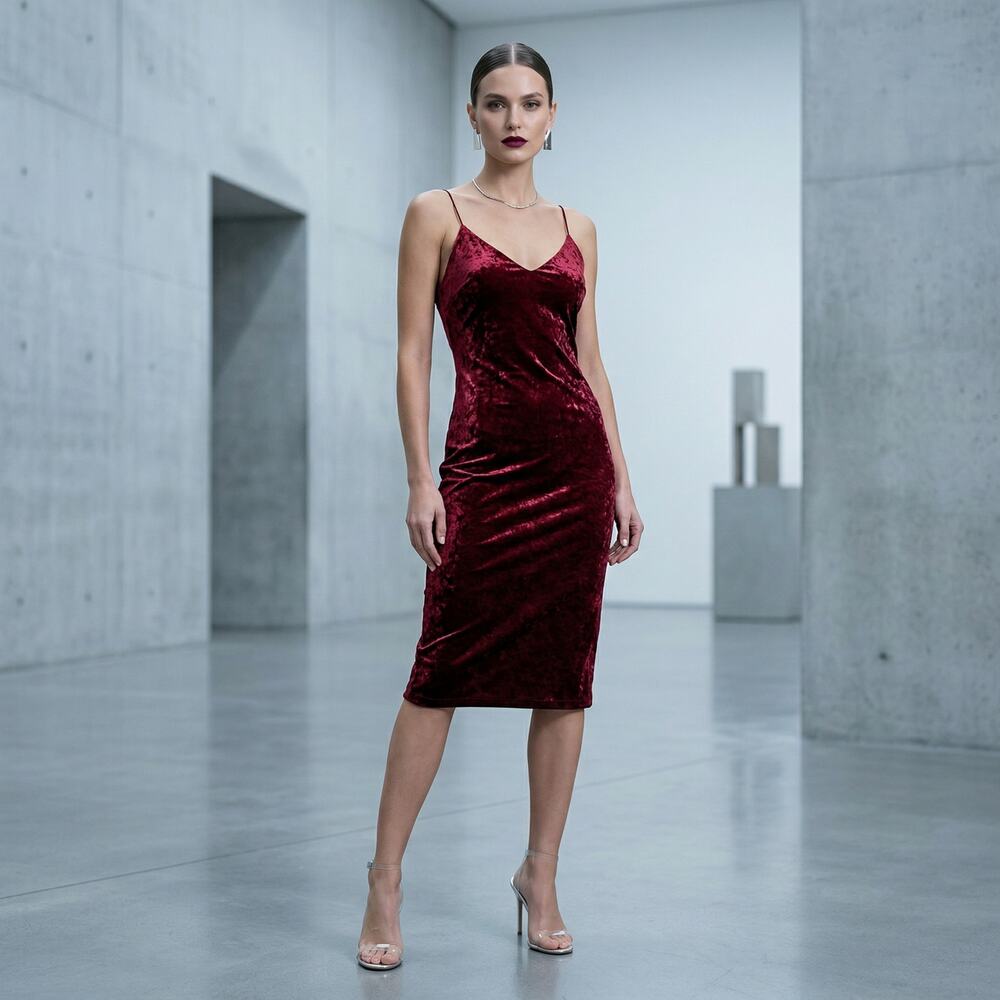 Mind Code - women’s size medium tight sexy crushed slinky velvet red wine dress